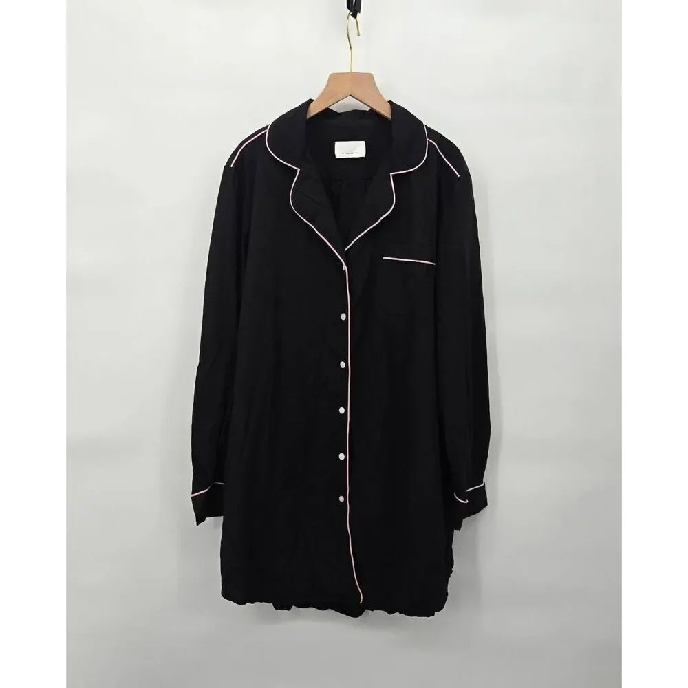 Piu x Kassatex Night Shirt Size M/L Button Down Black Bamboo
